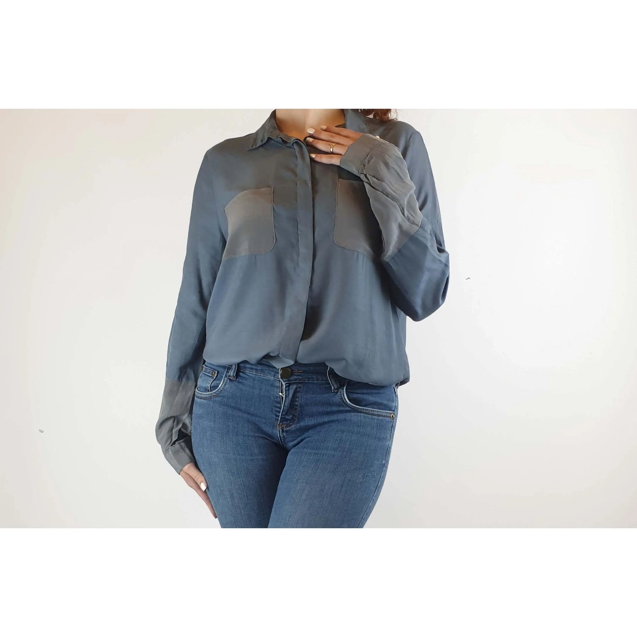 Bul blue and grey cotton/tencel long sleeve shirt size 10