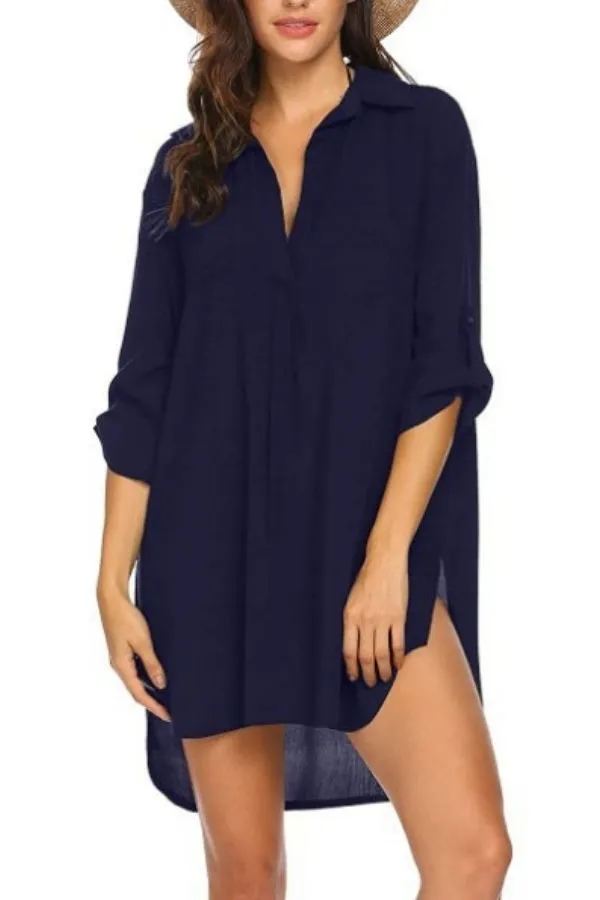 Casual Buttocks Solid Color Shirt