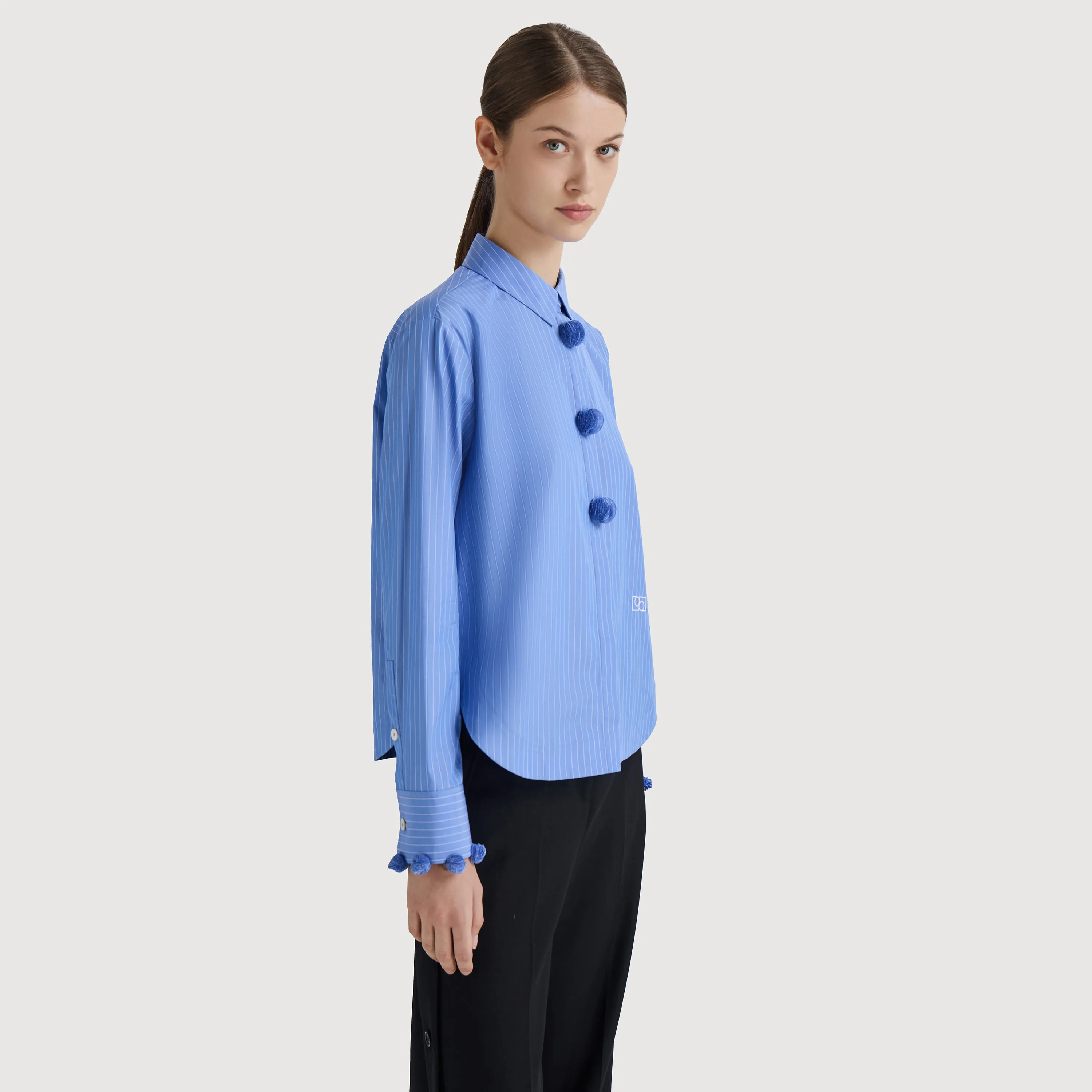 Charming Pom Pom Shirt - Blue & White