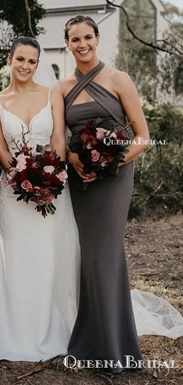 Charming Simple Grey Jersey Mermaid Long Cheap Bridesmaid Dresses, BDS0042