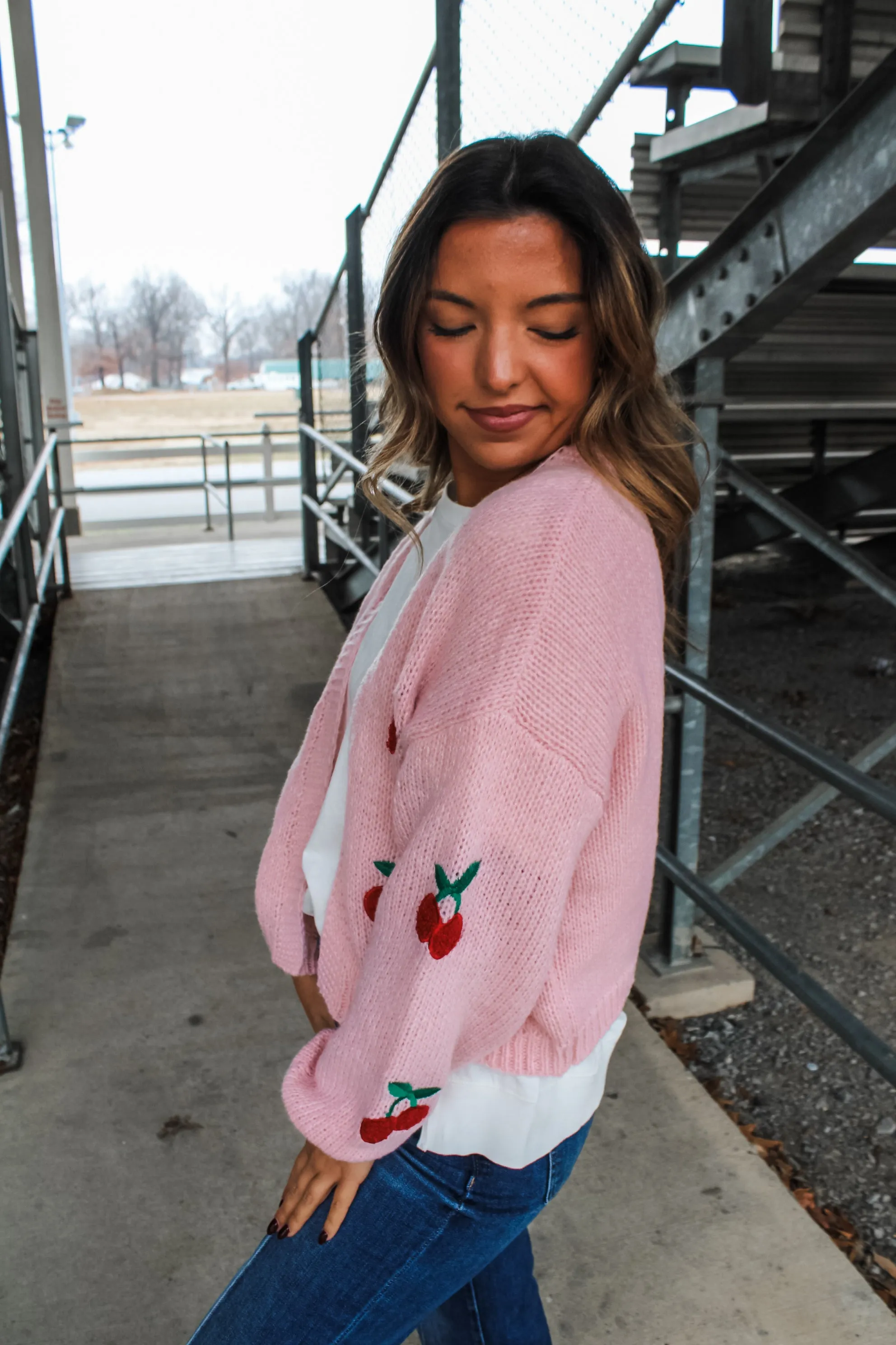 Cherry Picking Embroidered Cardigan • Pink - FINAL SALE