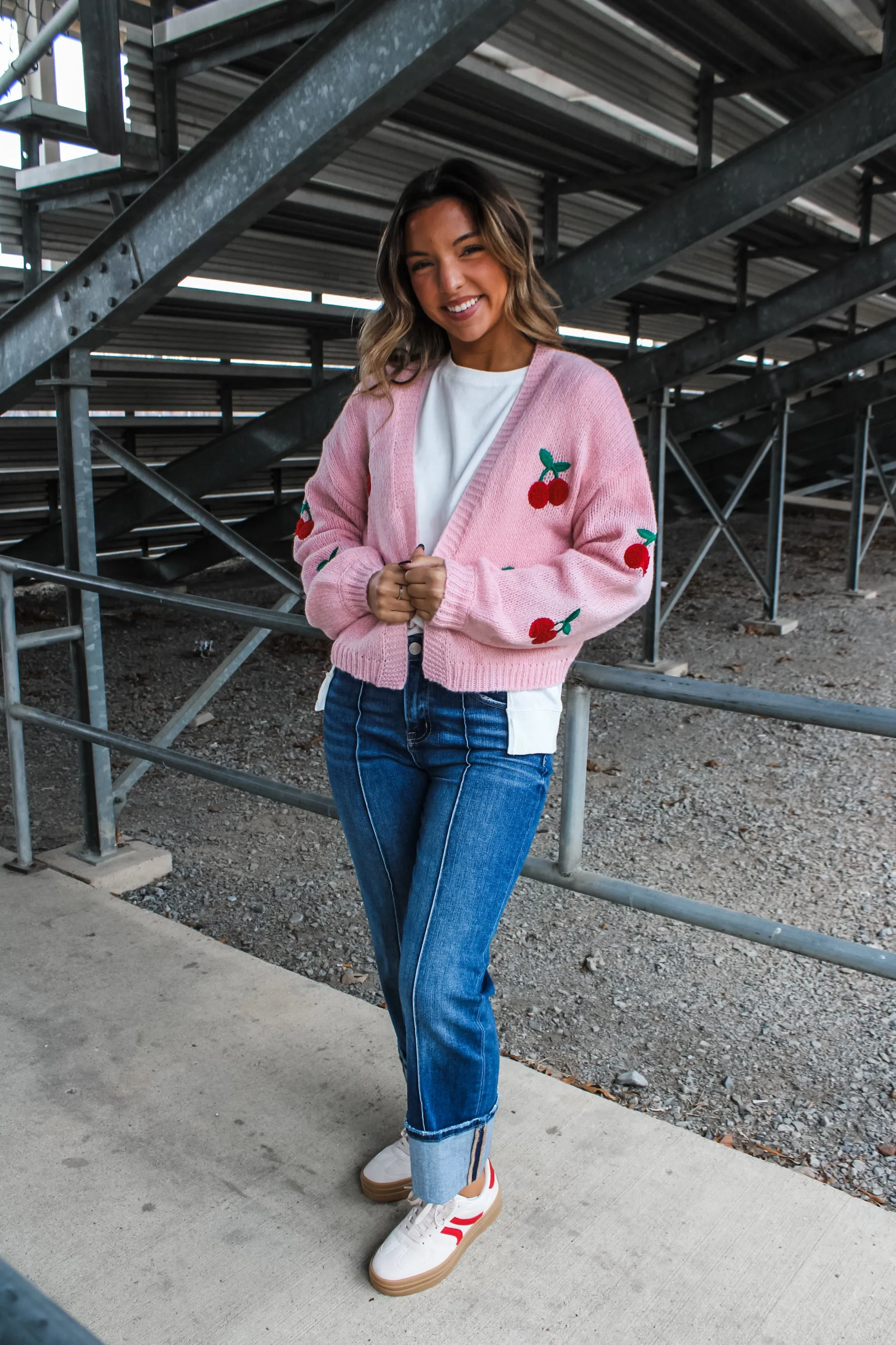 Cherry Picking Embroidered Cardigan • Pink - FINAL SALE