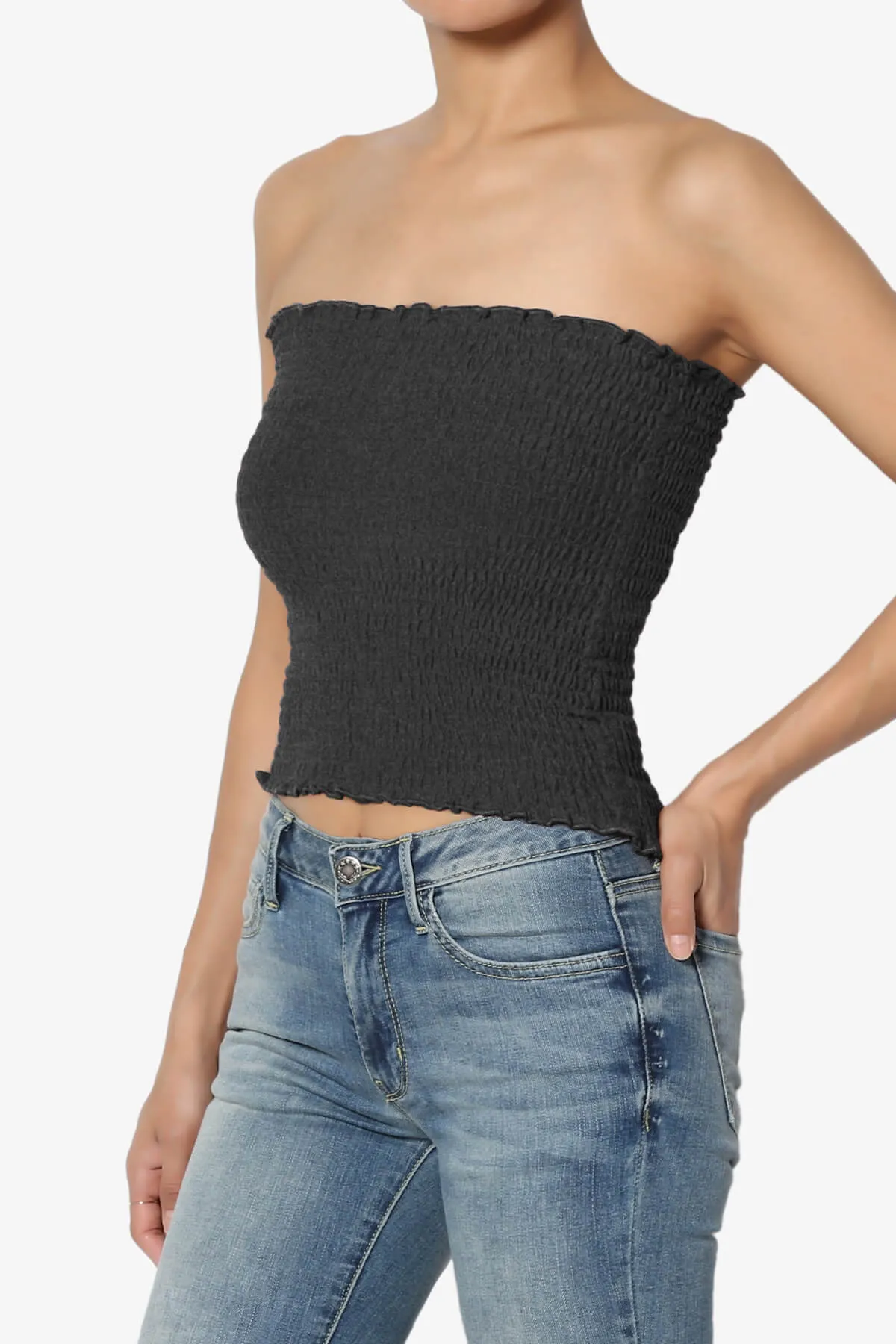 Faleece Smocked Crop Tube Top