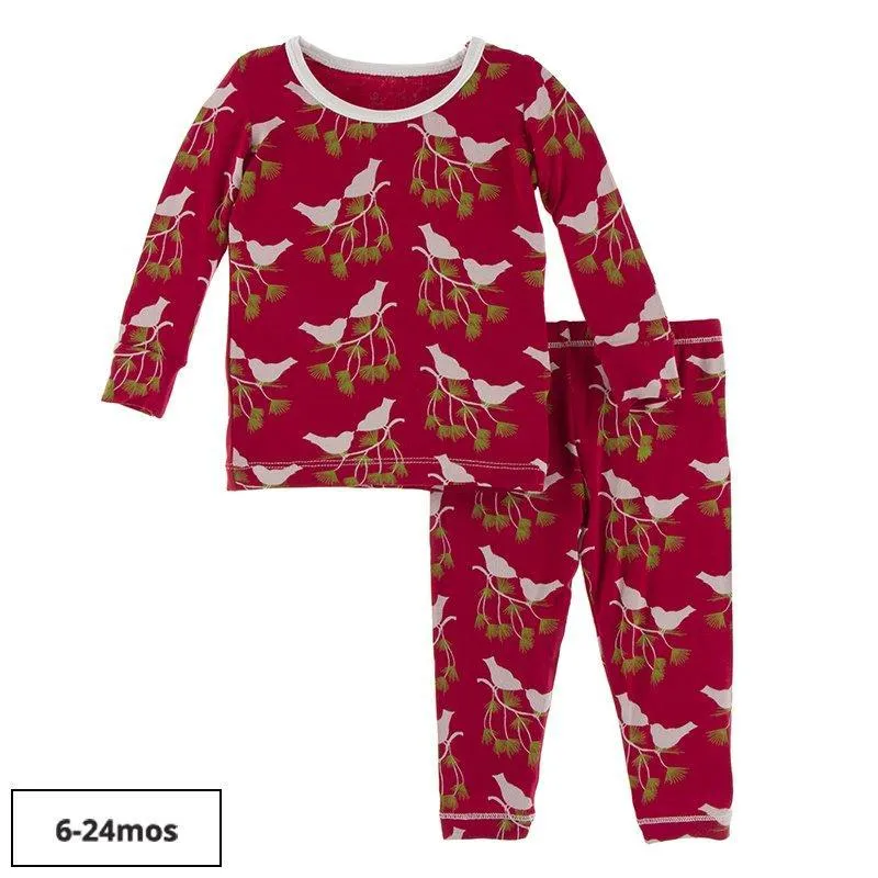 Kickee Pants Print Long Sleeve Pajama Set (Crimson Kissing Birds)