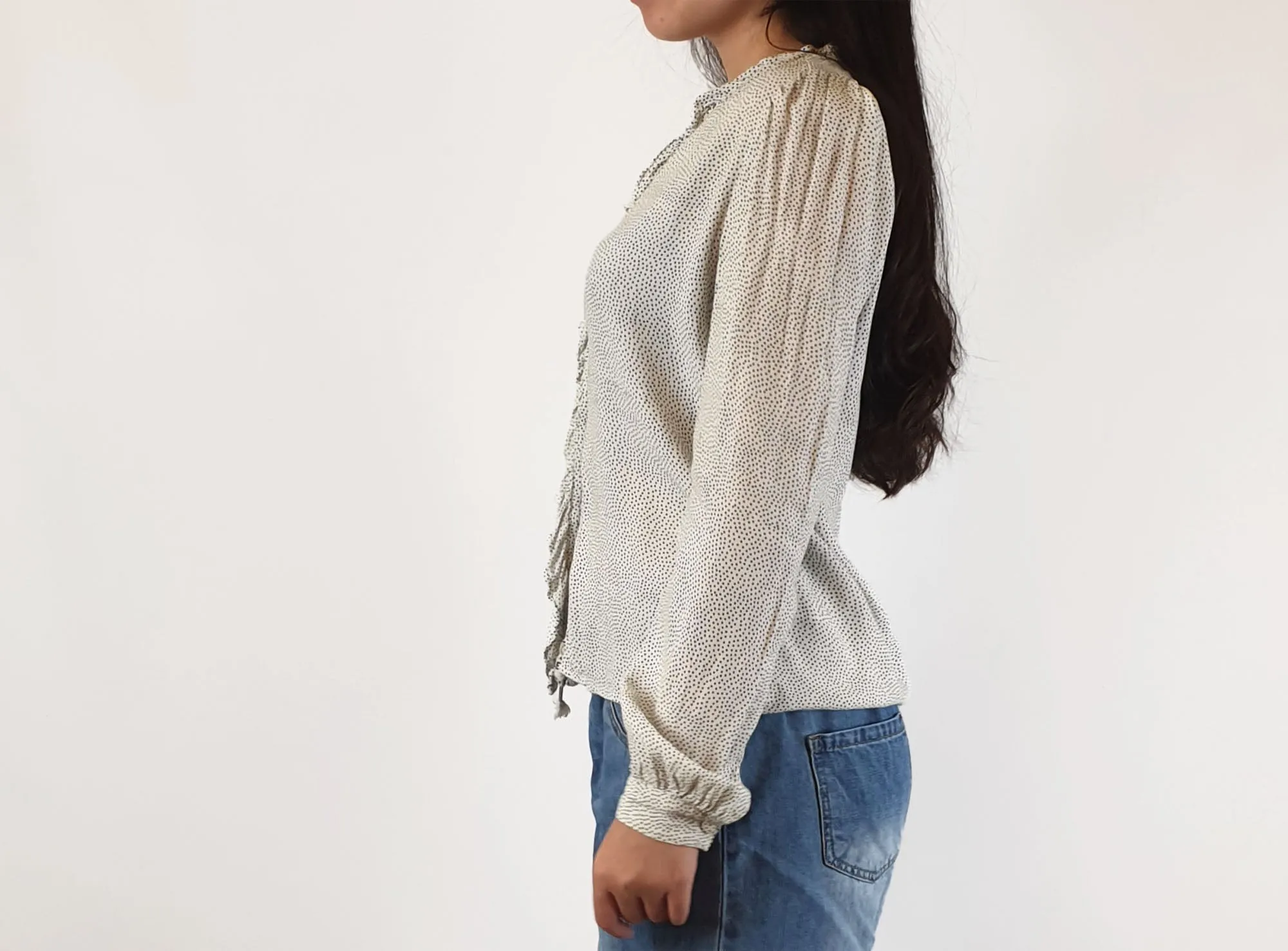 Rollas white shirt with black micro dot print size XS (best fits size 6)