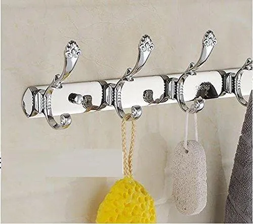 SHACOS 2 Pack Wall Mounted Coat Racks Hat Racks Hooks Rail with Dual Hooks Heavy Duty for Entryway Foyer Hallway Door (4 Hooks, Silver)