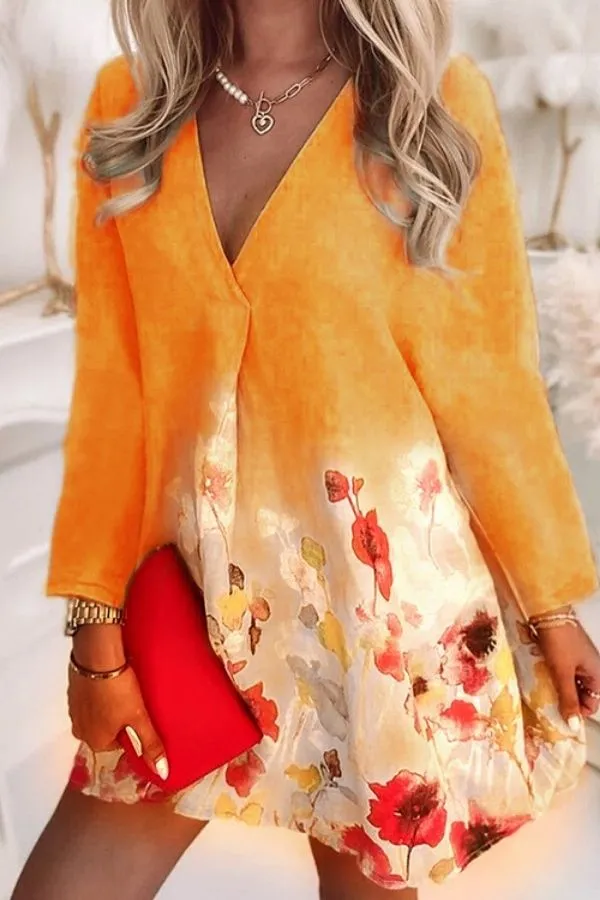V Neck Floral Printing Blouse